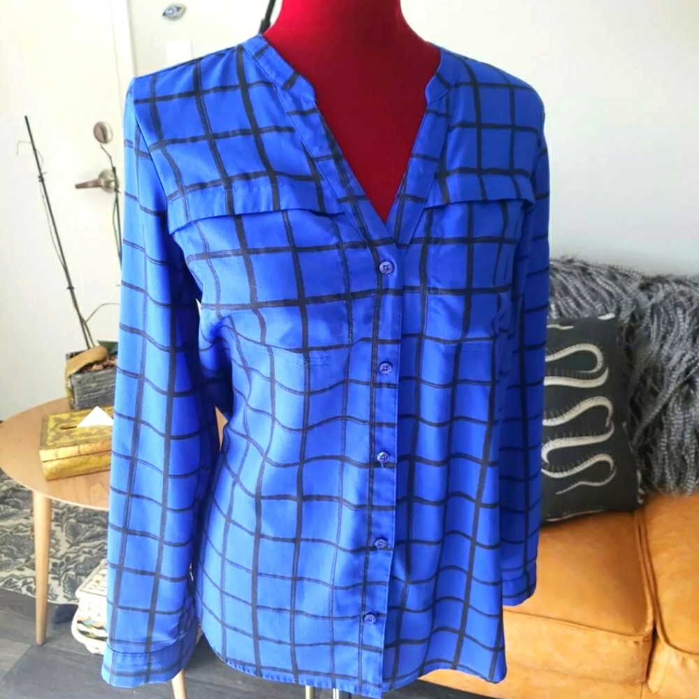 Attention Blue Checkered Button Down M